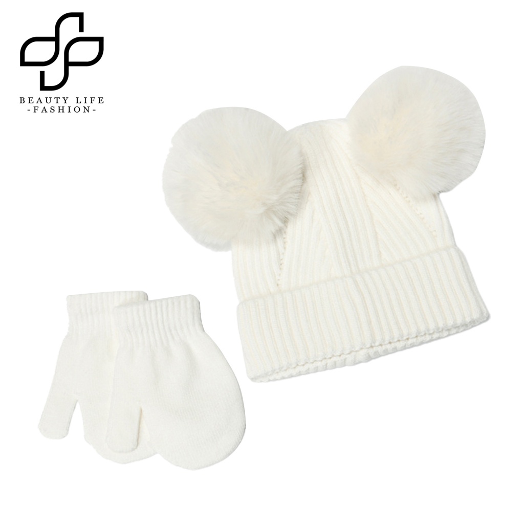Bộ 2 Găng Tay / Mũ / Găng Tay Bóng Lông Siêu Mềm Dày Dặn Co Giãn Chống Lạnh Thời Trang Cho Bé Trai Và Gái