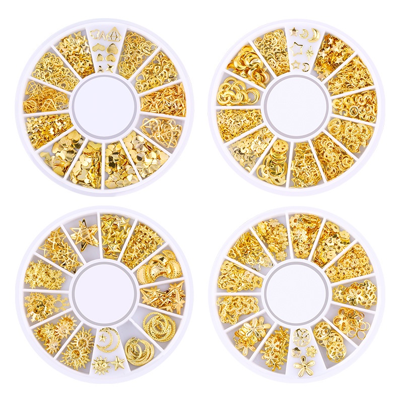 Set 200 Đinh Tán Kim Loại Hình Tròn / Ngôi Sao / Mặt Trăng Dùng Trang Trí Móng Tay Nghệ Thuật DIY
