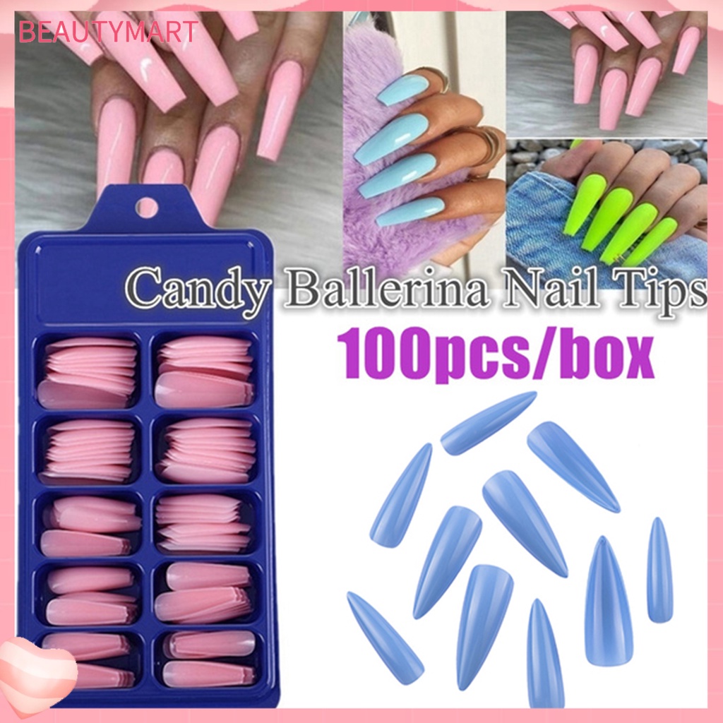 Bộ 100 Móng Tay Giả Toàn Diện Màu Trơn Thời Trang