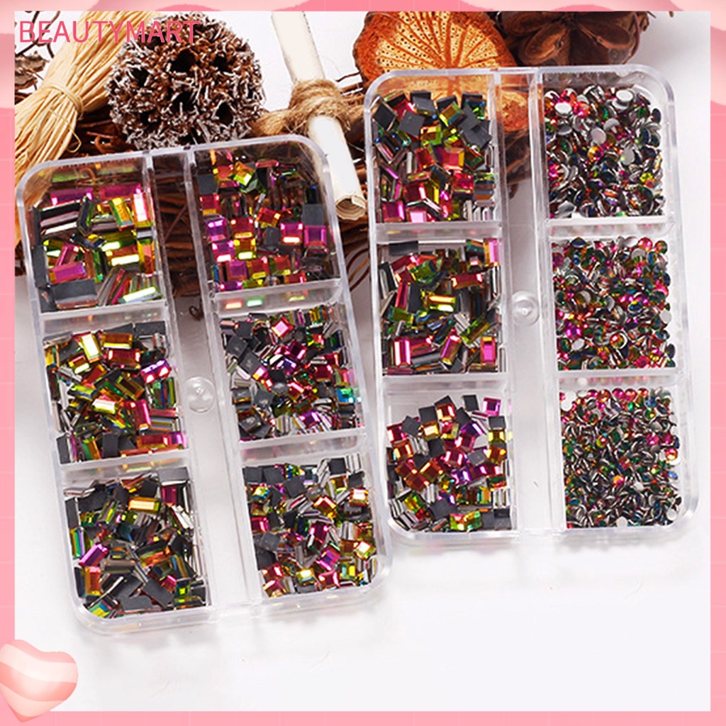 Hộp 1 Hộp 6 Ngăn Đáy Phẳng 3D Trang Trí Móng Tay Nghệ Thuật DIY Cho Nữ