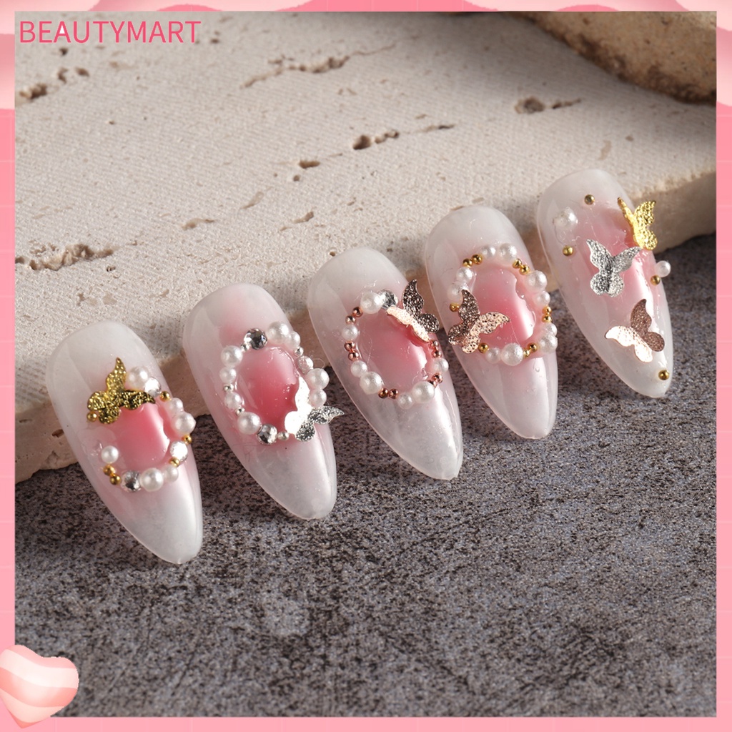 1 Hộp Phụ Kiện Trang Trí Móng Tay Hình Bướm 3D Bằng Kim Loại Chống Phai