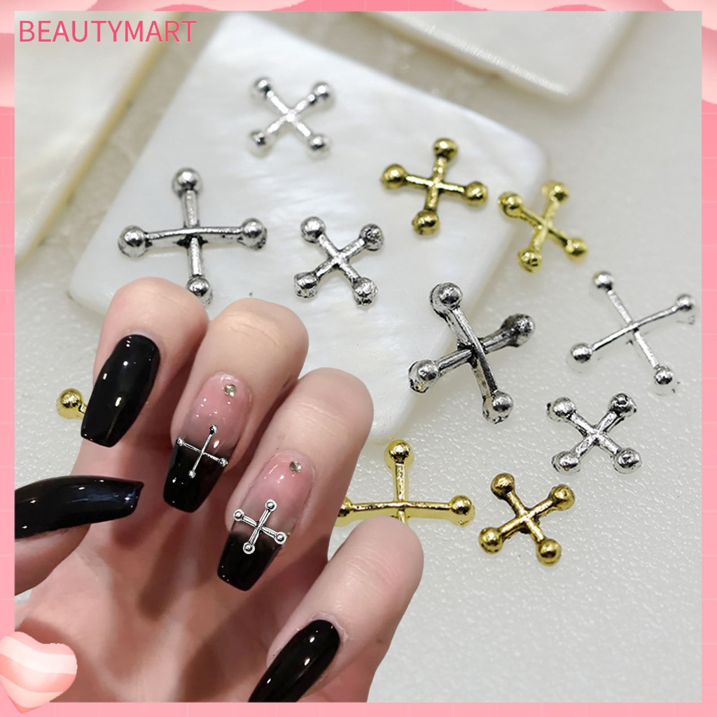 [beautymart] Set 10 Phụ Kiện Trang Trí Móng Tay Nghệ Thuật Hình Chữ Thập Bằng Hợp Kim Kẽm 3D Sống Động Có Thể Tái Sử Dụng Dễ Sử Dụng