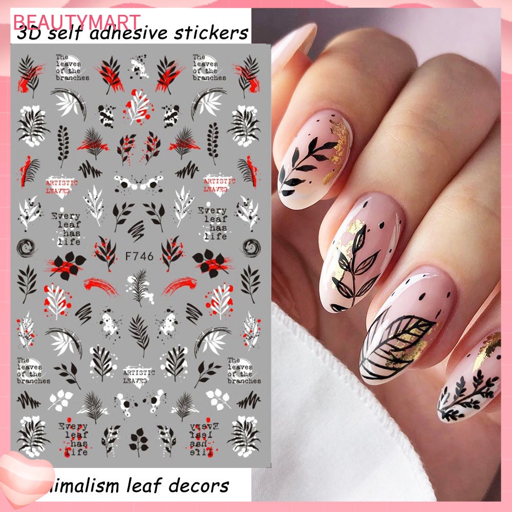 Bộ 2 Miếng Dán Móng Tay 3D Đa Năng Phong Cách Punk Cổ Điển Màu Trắng Đen Cho Nữ