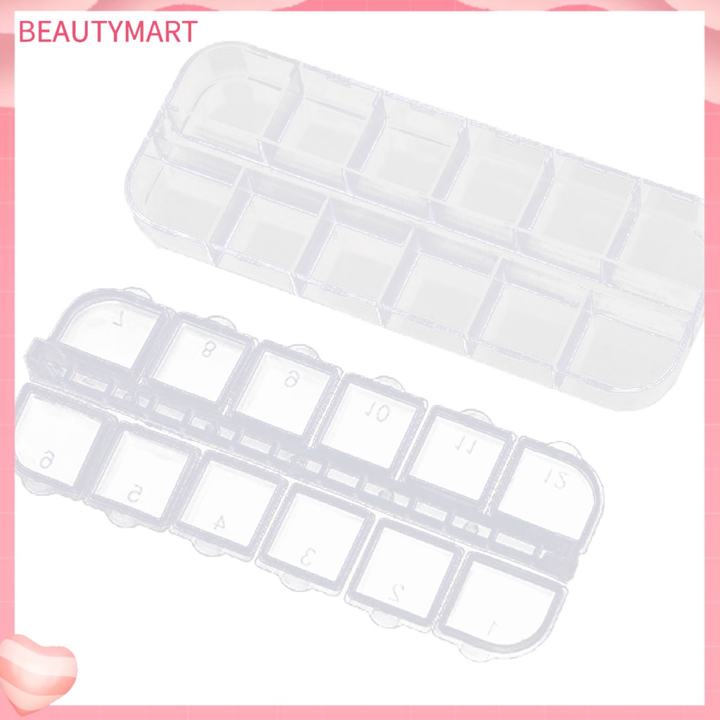 Hộp 12 Ngăn Trong Suốt Đựng Hạt Ngọc Trai / Đinh Tán Trang Trí Móng Tay Nghệ Thuật
