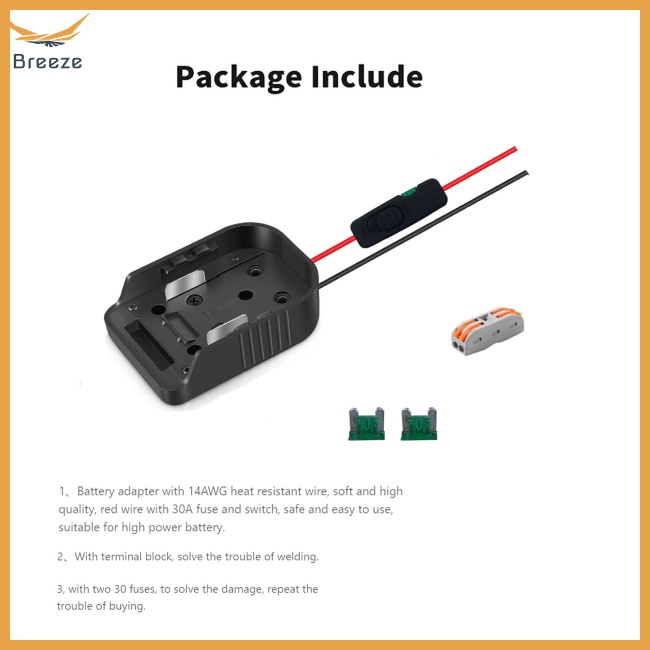 Bộ Chuyển Đổi Pin Bánh Xe Với Cầu Chì Tương Thích Với Pin Lithium Makita Bosch 14.4v 18v