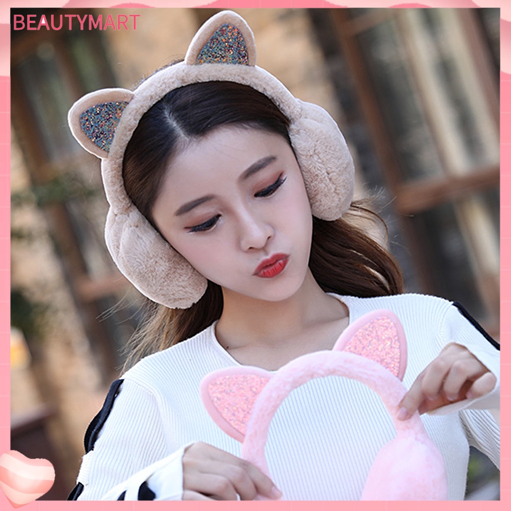 Chụp Tai Giữ Ấm Mùa Đông Hình Tai Mèo Đính Kim Tuyến Lấp Lánh