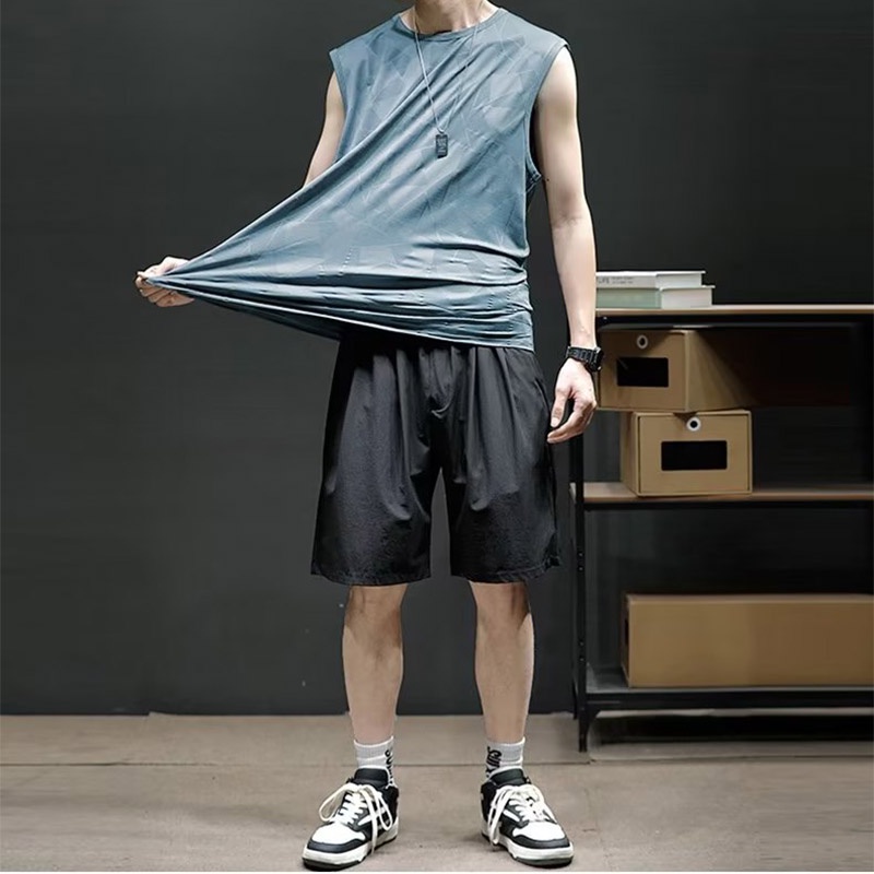 HANLU Bộ Áo Sát Nách + Quần Đùi Phong Cách Harajuku Nhật Bản Cá Tính Cho Nam