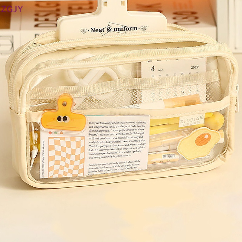 Túi Đựng Bút Trong Suốt Sức Chứa Lớn Có Khóa Kéo Tiện Dụng Cho Học Sinh Mới