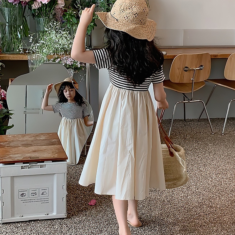 Đầm Kẻ Sọc Thời Trang Mùa Hè Hàn Quốc Cho Bé Gái 2-7 Tuổi
