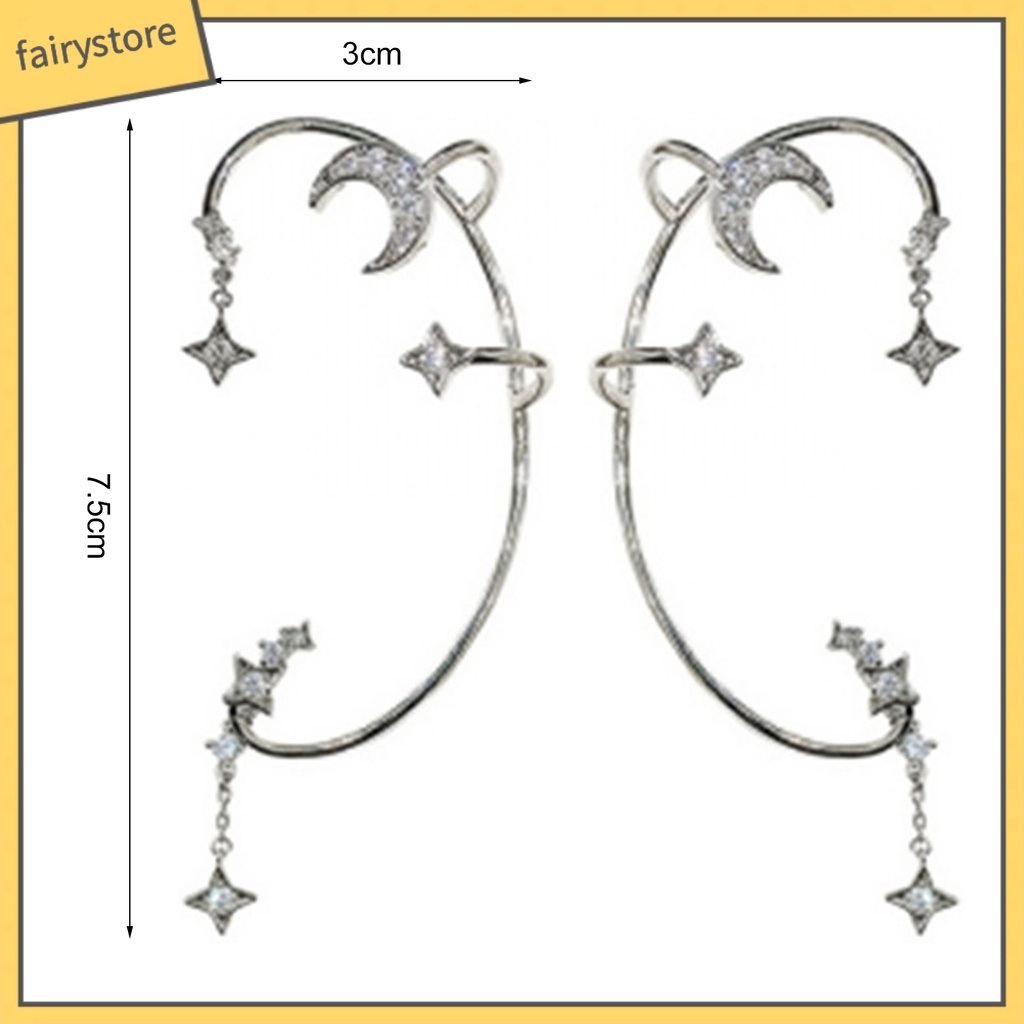1 Đôi Bông Tai Kẹp Hình Ngôi Sao / Mặt Trăng Đính Đá Lấp Lánh
