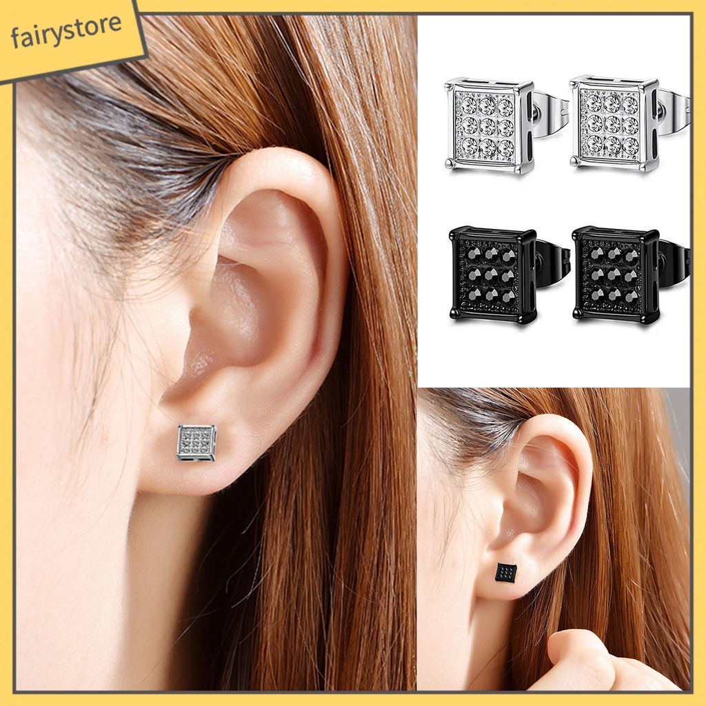 1 Đôi Bông Tai Hình Vuông Bằng Thép Không Gỉ Phong Cách Hàn Quốc Cá Tính Dành Cho Nam