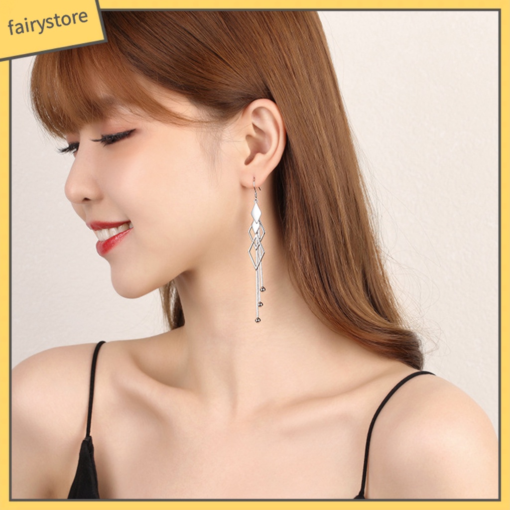 1 Đôi Bông Tai Dáng Dài Mặt Hình Thoi Màu Sắc Thời Trang