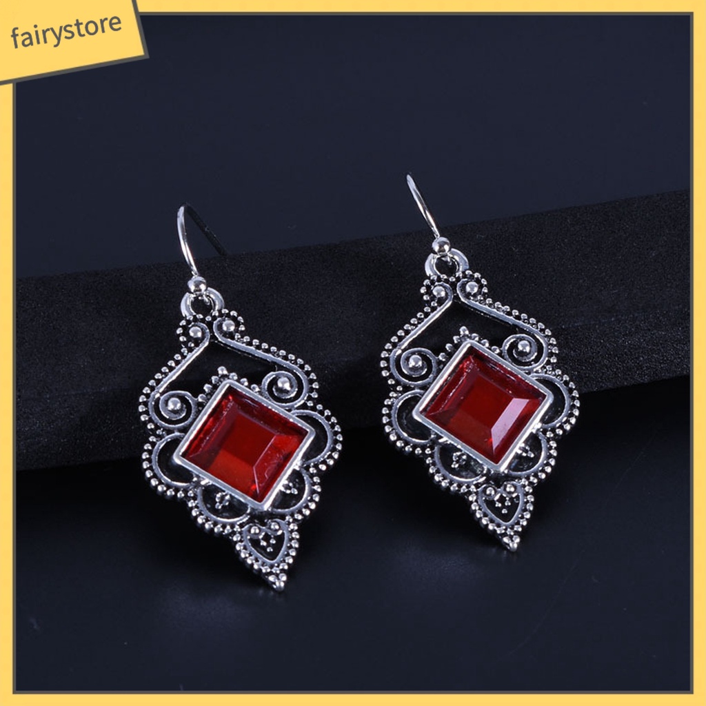 1 Đôi Bông Tai Móc Đính Đá Zircon Đỏ Phong Cách Vintage Phù Hợp Sử Dụng Hàng Ngày