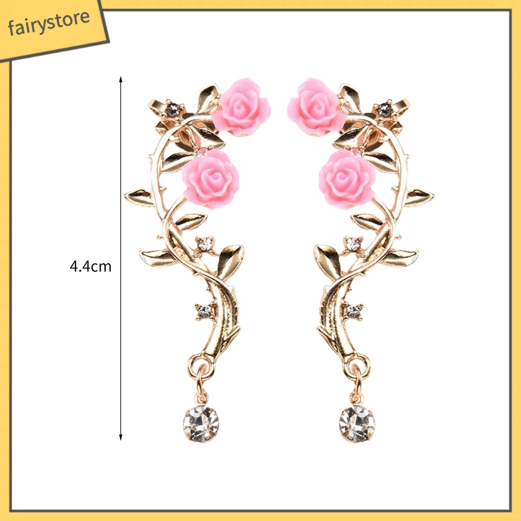 1 Đôi Khuyên Kẹp Vành Tai Hình Hoa Hồng Đính Đá Lấp Lánh