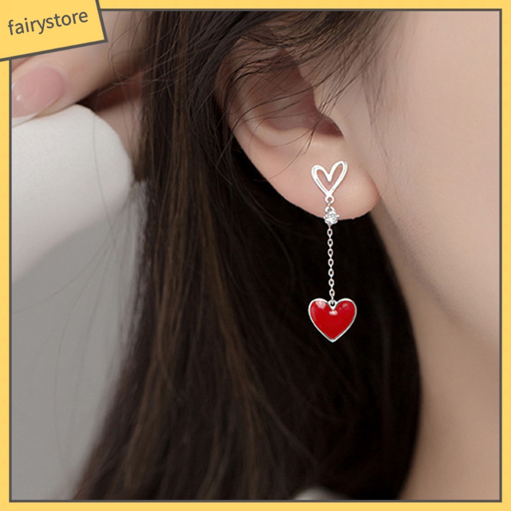 1 Đôi Bông Tai Hình Trái Tim Rỗng Đính Đá Zircon Dành Cho Nữ