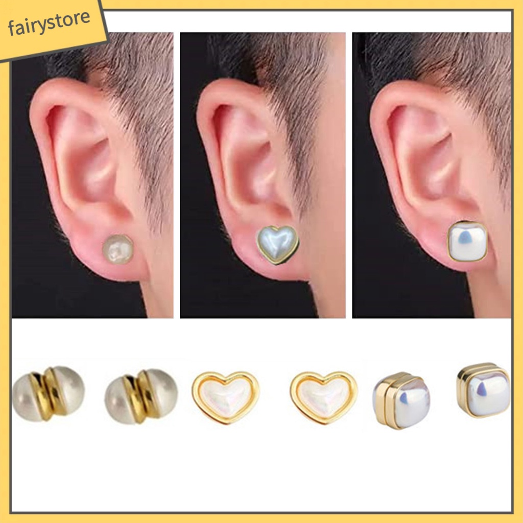 Set 1 / 2 Đôi Bông Tai Kẹp Đính Đá / Ngọc Trai / Vuông / Trái Tim Thời Trang Cho Nữ