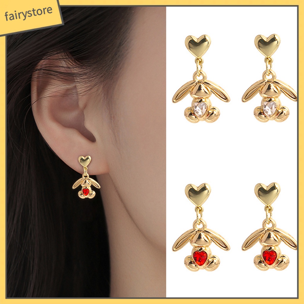 1 Đôi Bông Tai Hình Thỏ Bằng Hợp Kim Đính Đá Zircon Sang Trọng