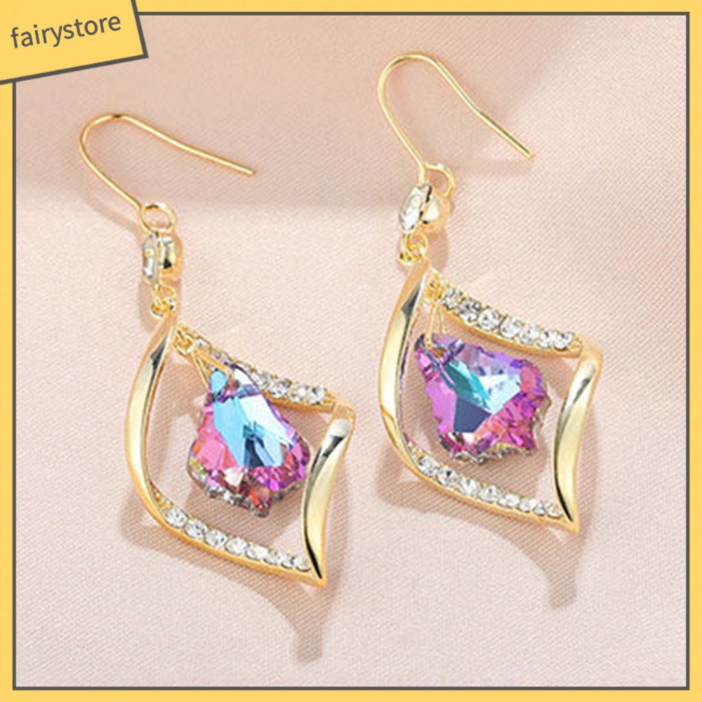 1 Đôi Bông Tai Dáng Dài Đính Đá Lấp Lánh Thời Trang Cho Nữ