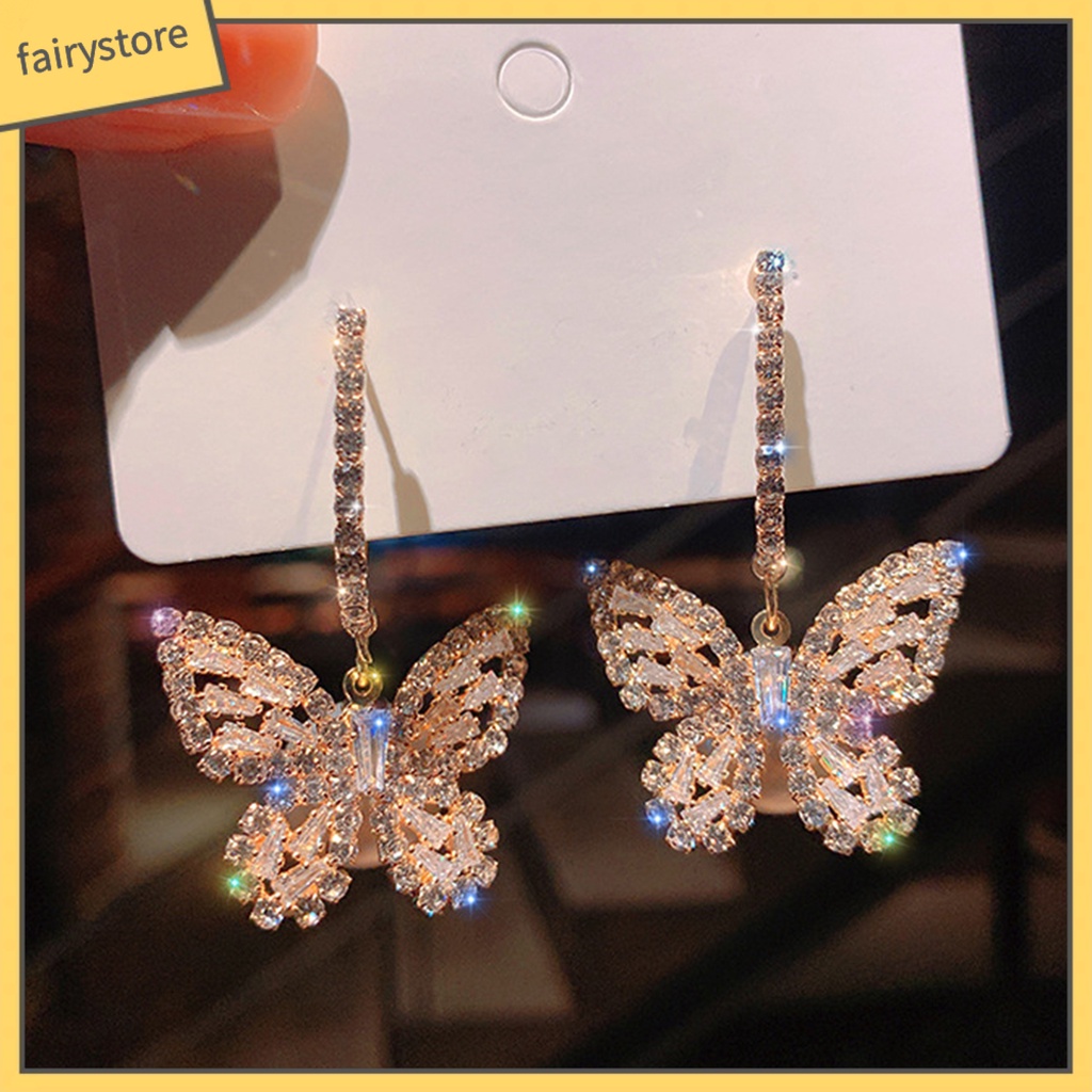 1 Đôi Bông Tai Hình Bướm Đính Đá Lấp Lánh Dành Cho Nữ