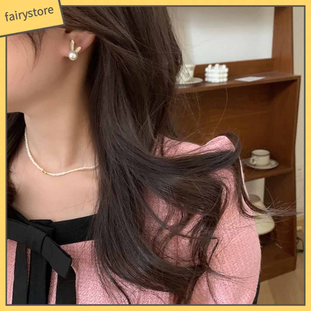 1 Đôi Bông Tai Hình Thỏ Đính Đá Thời Trang Dành Cho Nữ