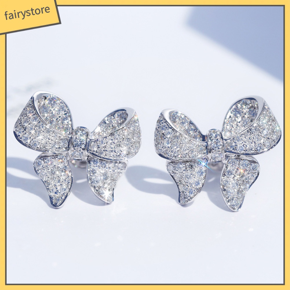 Bông Tai Hình Nơ Đính Đá Zircon Thời Trang Dành Cho Nữ