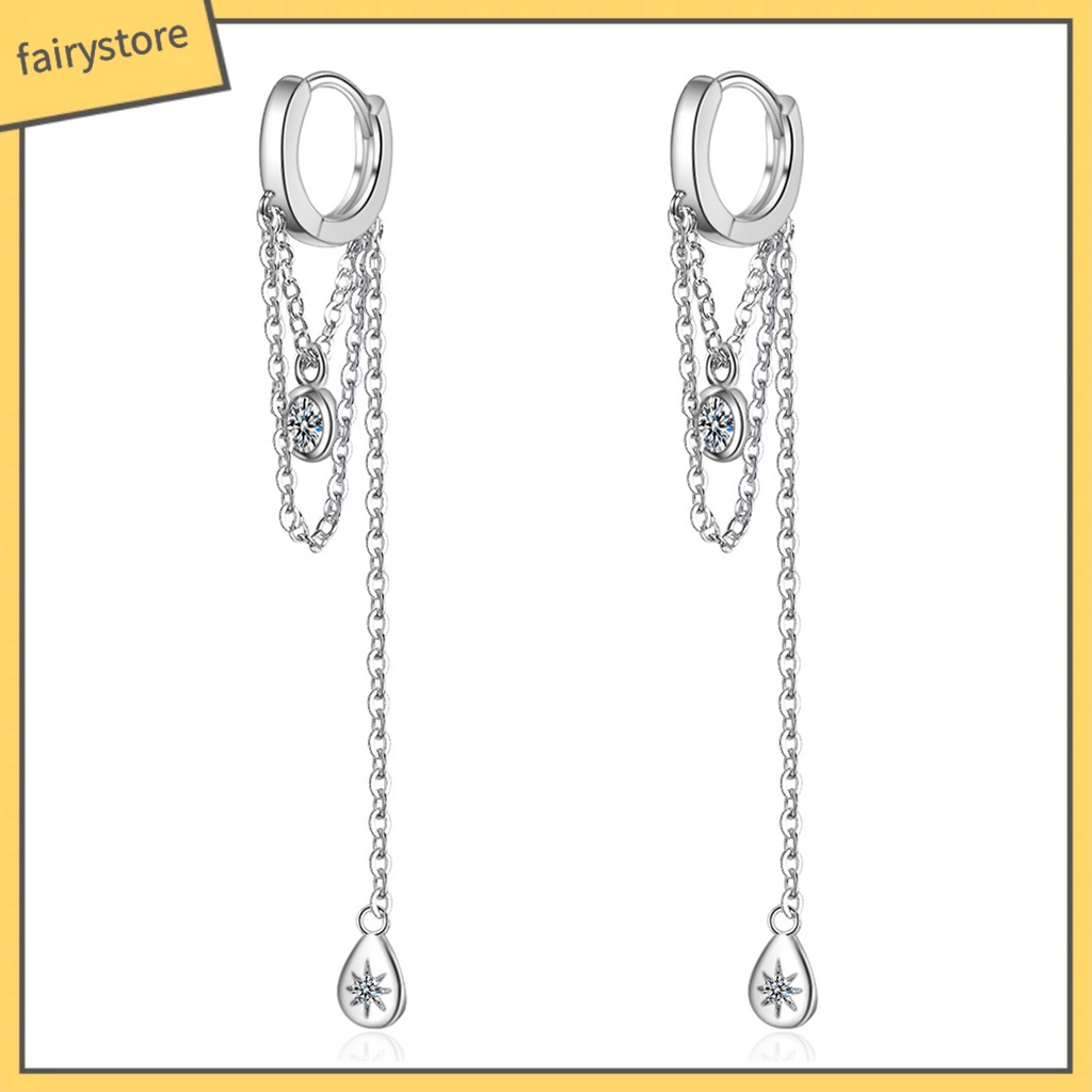 1 Đôi Bông Tai Kim Loại Dài Hình Giọt Nước Đính Đá Thời Trang Dành Cho Nữ