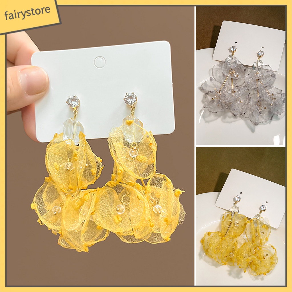 1 Đôi Bông Tai Hình Hoa Thủ Công Bằng Vải Chống Mòn