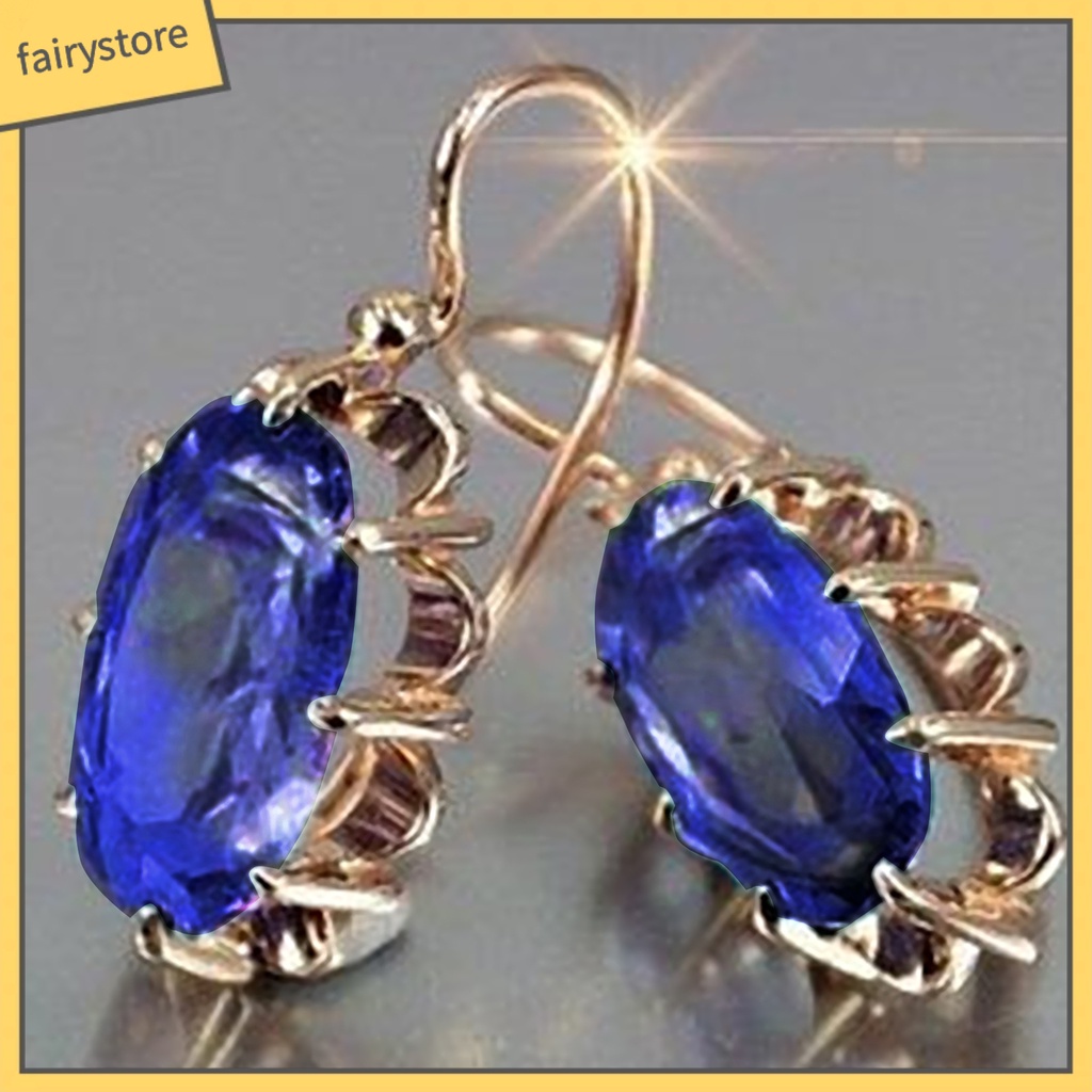 1 Đôi Bông Tai Hình Oval Đính Kim Cương Giả Thời Trang