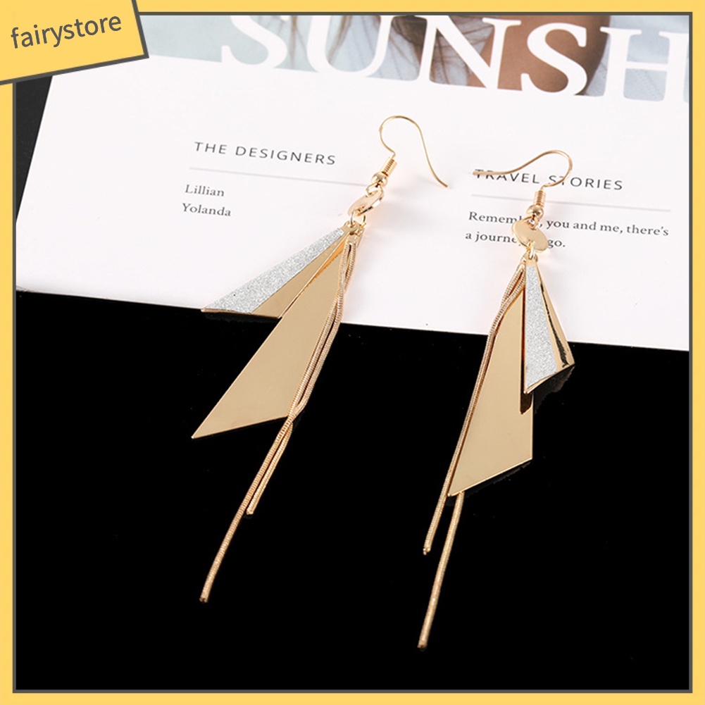 Bông Tai Hình Tam Giác Dạng Móc Phối Tua Rua Dài Thời Trang Dự Tiệc Cho Nữ