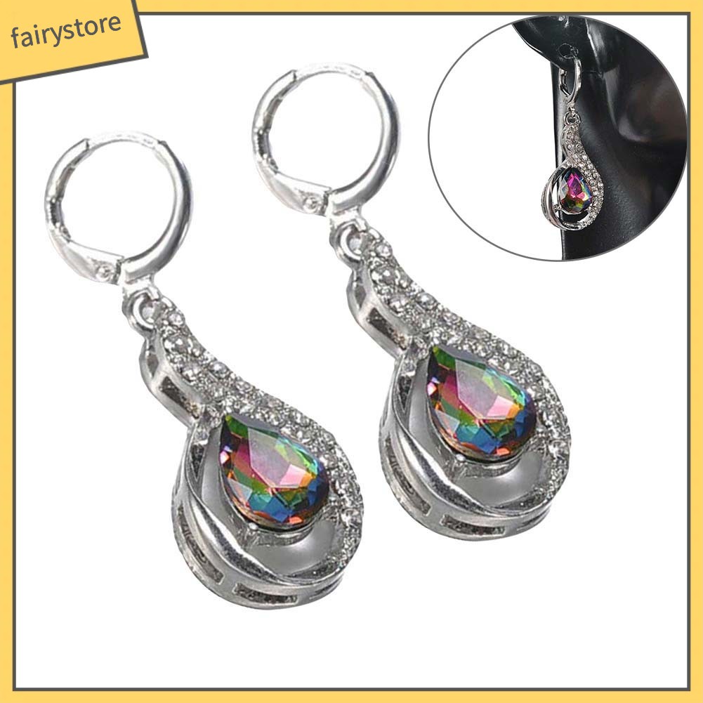 Bông Tai Hình Giọt Nước Đính Đá Màu Cầu Vồng Sáng Tạo Thời Trang Cho Nữ