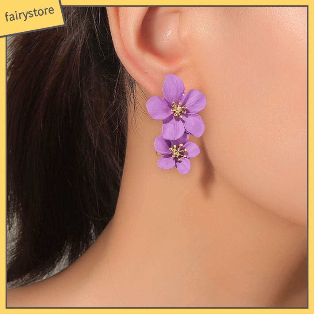 1 Đôi Bông Tai Hình Hoa Hai Lớp Không Gây Dị Ứng Thiết Kế Tinh Tế Thời Trang Dự Tiệc Cho Nữ