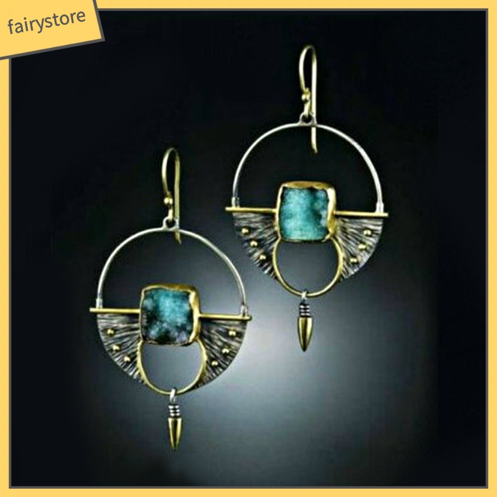 Bông Tai Hình Tròn Đính Đá Mặt Trăng Nhân Tạo Thời Trang Vintage Dành Cho Nữ