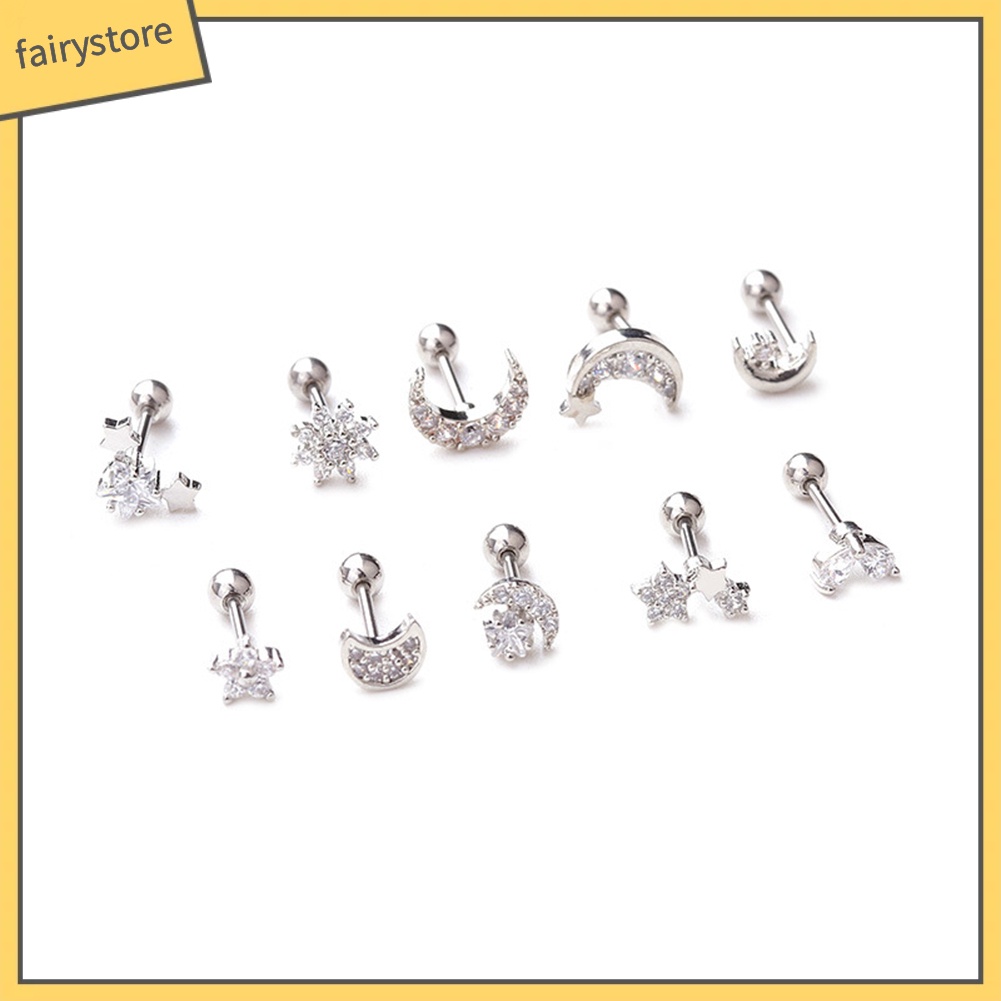 1 Chiếc Bông Tai Hình Hoa / Mặt Trăng / Ngôi Sao Đính Đá Zircon Thời Trang Nữ