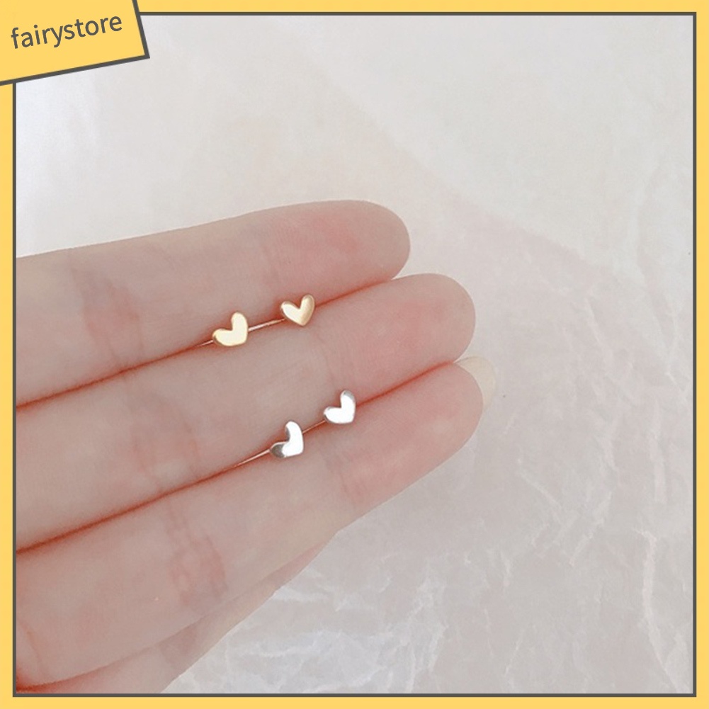 Bông Tai Mạ Bạc Hình Trái Tim Mini Ngọt Ngào Cho Nữ