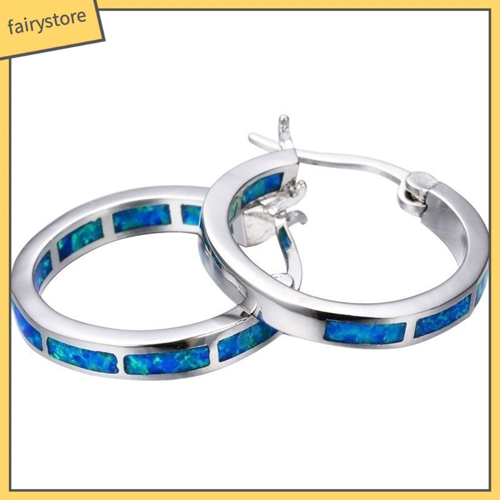 Bông Tai Tròn Dát Đá Opal Giả Nhiều Màu Thời Trang Cho Nữ