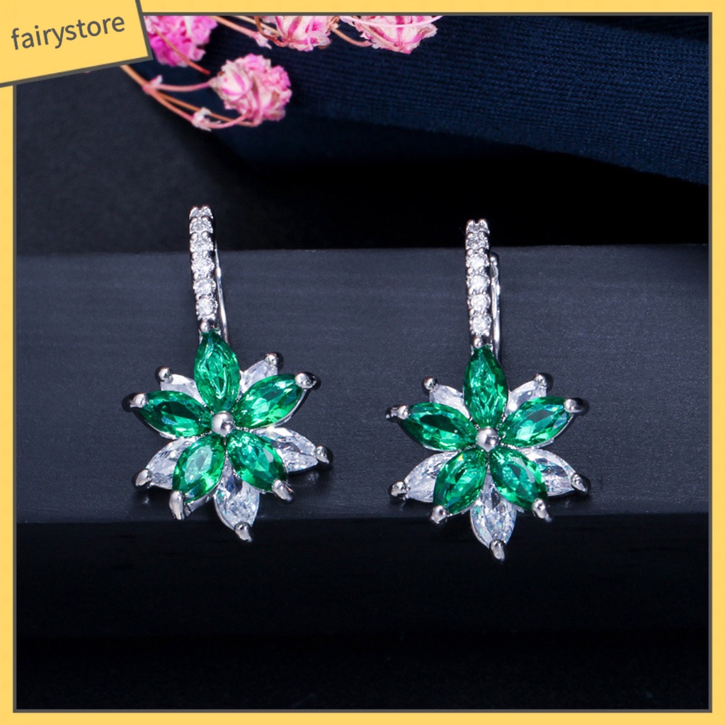 1 Đôi Bông Tai Hình Hoa Đính Đá Lấp Lánh Dùng Hàng Ngày