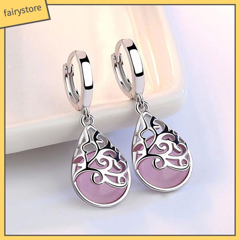 Bông Tai Hình Giọt Nước Đính Đá Opal Giả Thanh Lịch Dành Cho Nữ