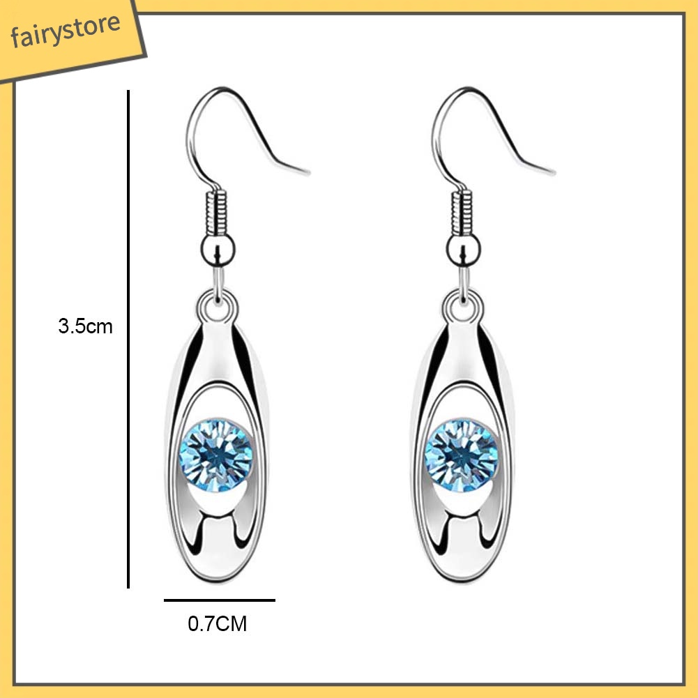 Bông Tai Dáng Dài Hình Giọt Nước Đính Đá Tròn Thời Trang Cho Nữ