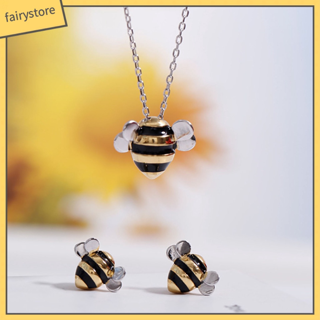 Bộ Trang Sức Vòng cổ / Bông Tai Hình Ong Xinh Xắn Cho Nữ