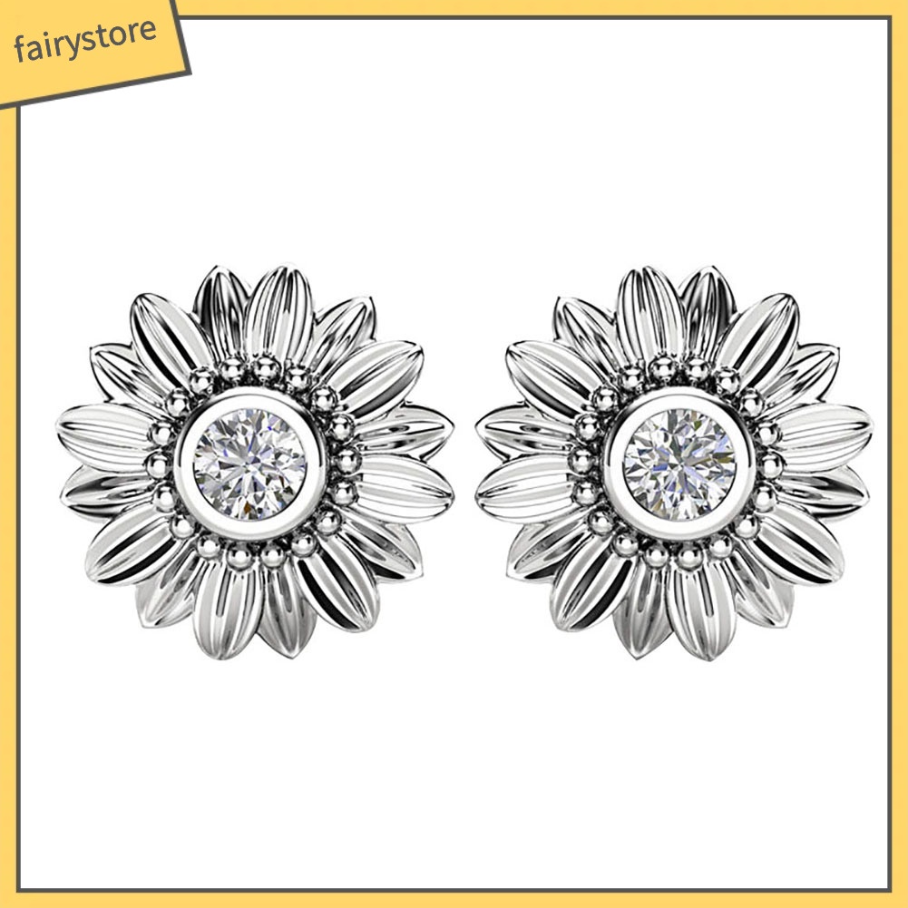 Đôi Bông Tai Hình Hoa Hướng Dương Đính Đá Thời Trang Cho Nữ