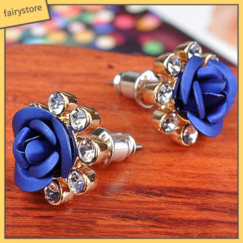 Đôi Khuyên Tai Hình Hoa Hồng Đính Đá Thời Trang Cho Nữ