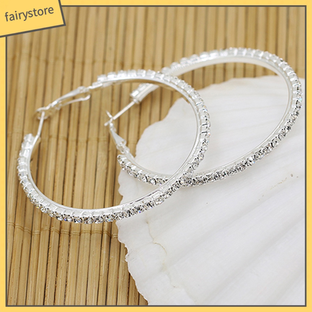 1 Đôi Bông Tai Hình Tròn Lớn Bằng Hợp Kim Đính Đá Dành Cho Nữ Sinh Nhật Kỷ Niệm