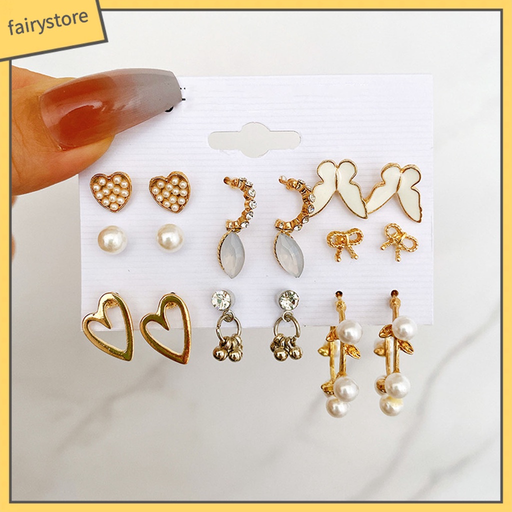 1 Bộ Bông Tai Hình Trái Tim Đính Đá Acrylic Lấp Lánh Thời Trang