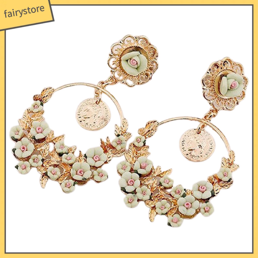 [FRO] Khuyên Tai Tròn Họa Tiết Hoa Thời Trang Dành Cho Nữ