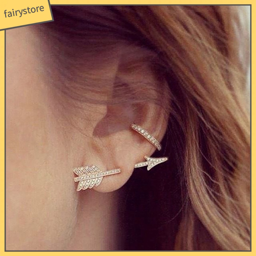 1 Khuyên Tai Hợp Kim Hình Mũi Tên / Nơ Đính Đá Pha Lê Thời Trang Cho Nữ