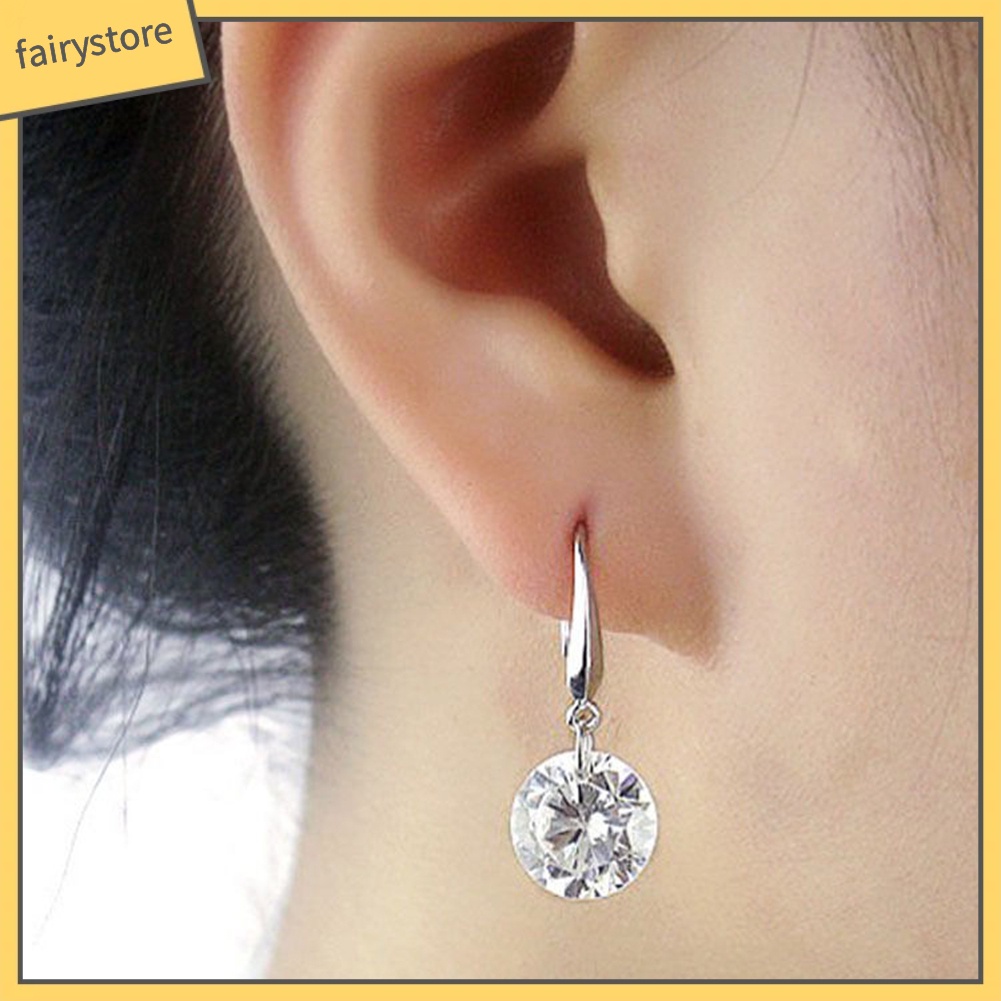 Khuyên Tai Tròn Mạ Bạc Đính Đá Zircon Thanh Lịch Thời Trang Cho Nữ