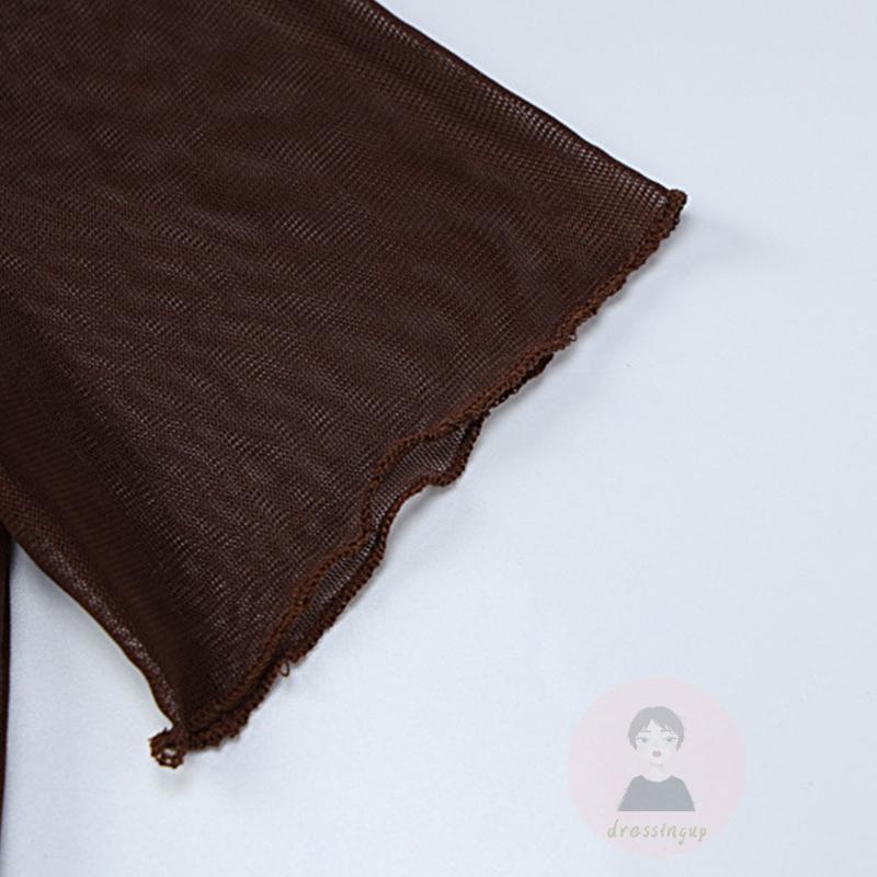 Áo Thun Tay Ngắn Cổ Tròn In Chữ Phối Lưới Thời Trang Cho Nữ