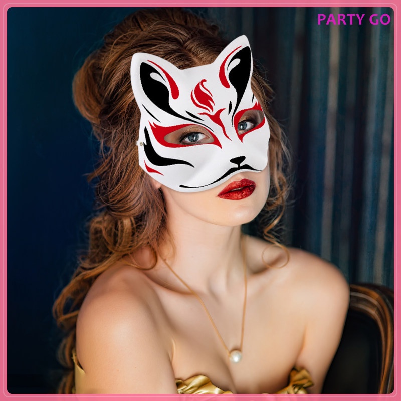 Set 5 Mặt Nạ Giấy Trắng Nửa Mặt Hình Mèo Trang Trí