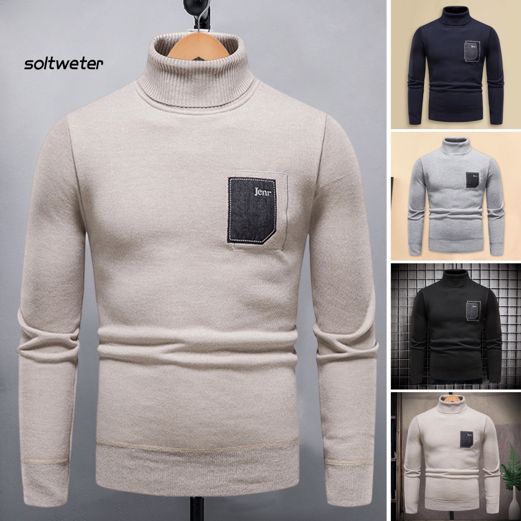 Áo Sweater Dệt Kim Tay Dài Cổ Cao Chất Liệu Mềm Mại Co Giãn Tốt Thời Trang Mùa Đông Cho Nam