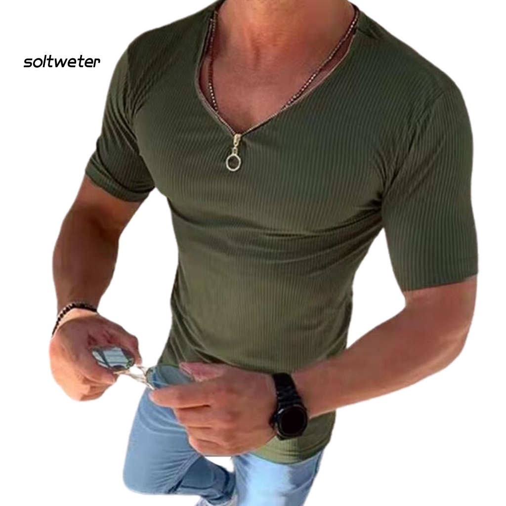 Áo Thun Cổ Tròn Màu Sắc Đơn Giản Có Khóa Kéo Thời Trang Mùa Hè Cho Nam